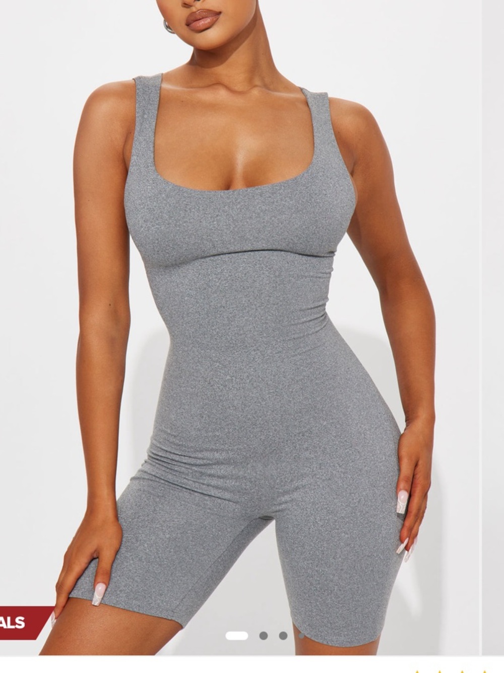 Fashion Nova Double Lined Charcoal Gray Scoop Neck Biker Romper